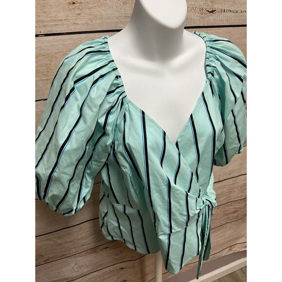 Worthington Womens Wrap Style Shirt Size Medium New Blouse Blue Striped TOp - Picture 8 of 14